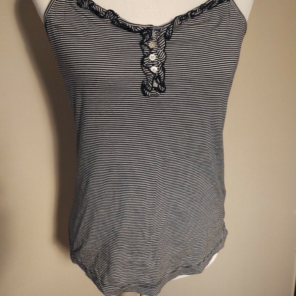 Talbots Striped Ruffle Front Henley Tank Top - M - Picture 2 of 4